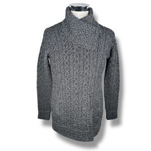 Aran Crafts Asymmetrical Zip Fisherman Sweater Jacket Womens Small Moto Gray New